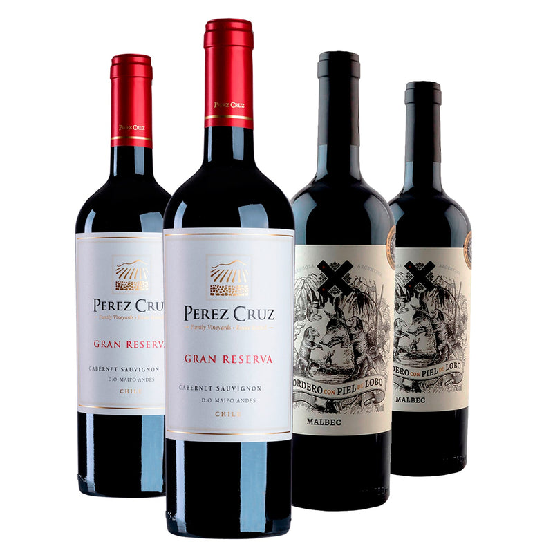 Kit 4 Cordero Malbec e Pérez Cruz Gran Reserva Cabernet Sauv